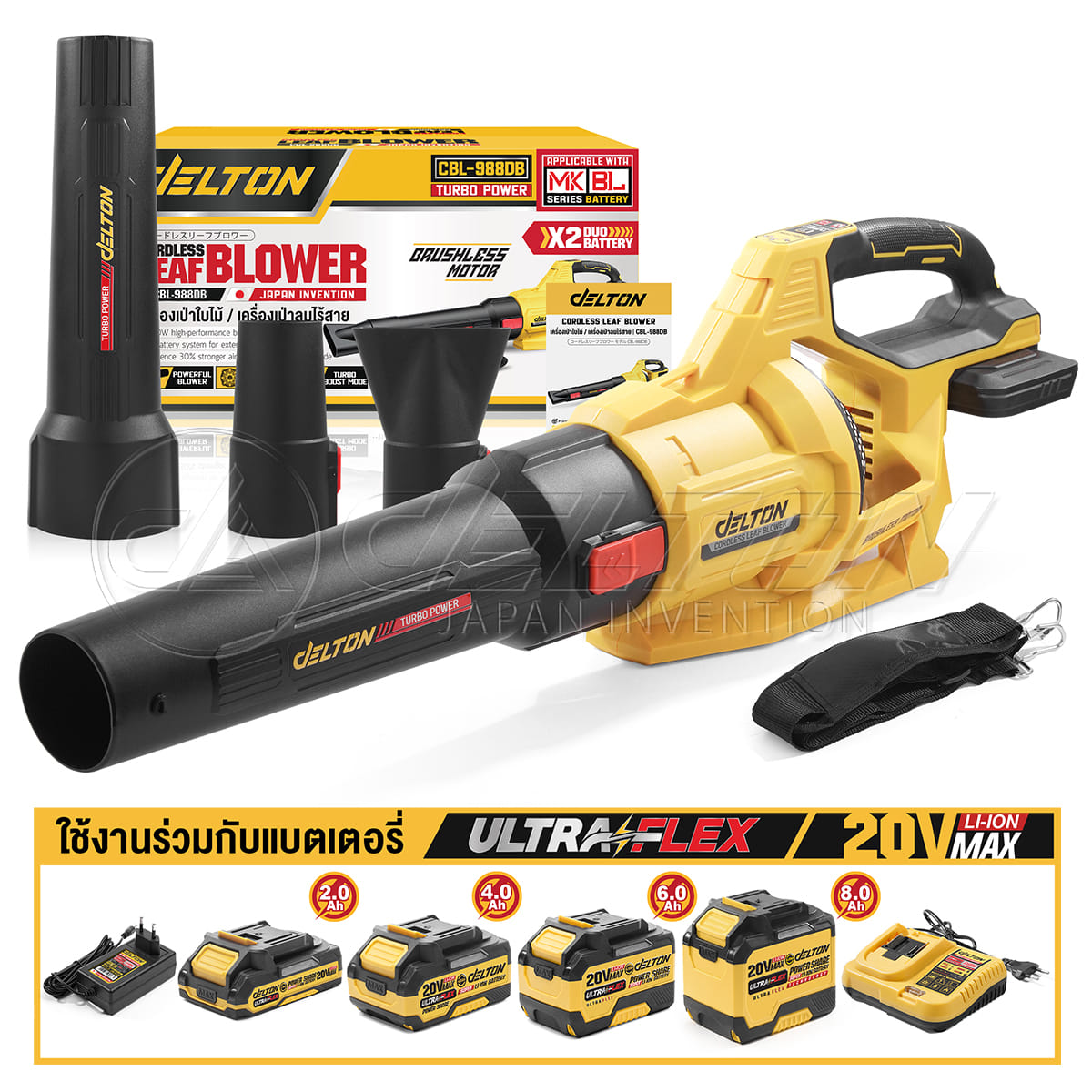 เครื่องเป่าใบไม้ไร้สาย (พร้อมแบตเตอรี่ 2 ก้อน) DELTON รุ่น CBL-988DB ULTRAFLEX 20V 4AH_8